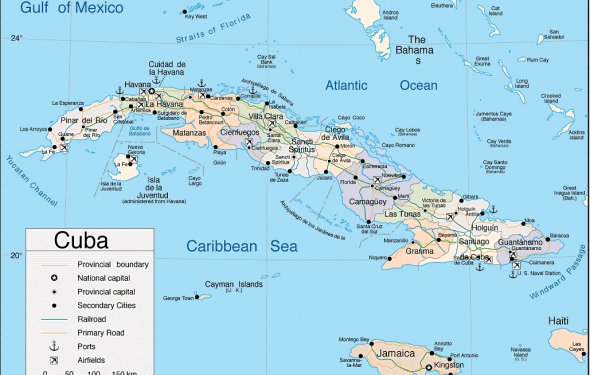 Карта Кубы с авто и жд