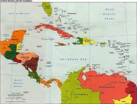 Куба и Доминикана на карте. Более того показан весь Карибский бассейн с расположением морей